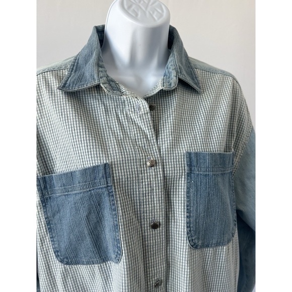 VTG Gitano Gingham Denim Chambray Shirt , Sz: Women's M 80s  (b38) - Picture 2 of 7